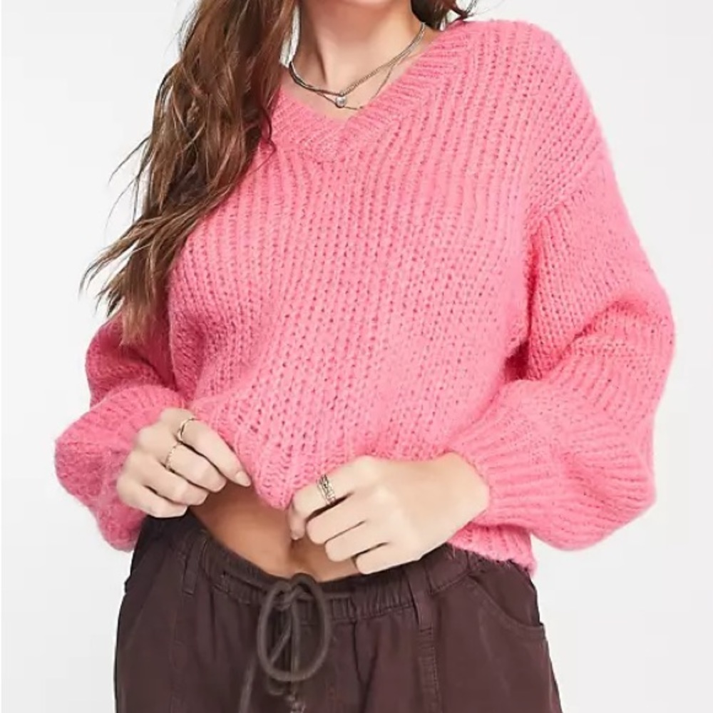Vera Moda Chunky V-Neck Sweater Pink, XXL